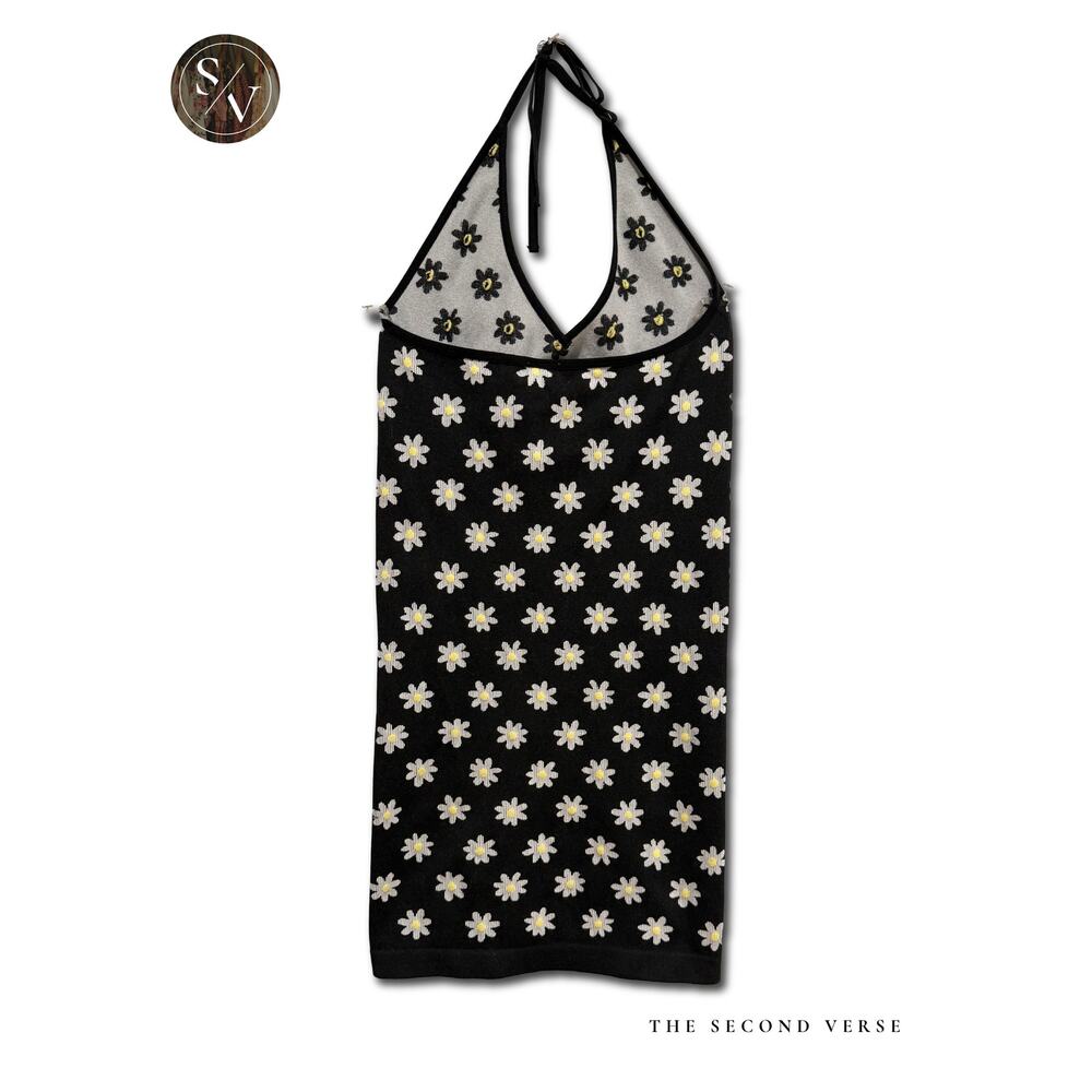 Halter Mini Dress Daisy Flower Y2K Retro Seamless Bodycon Size XS - Picture 3 of 7